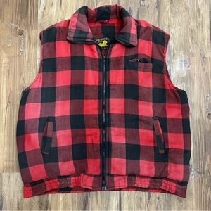 VTG 80s 90s Buffalo Plaid Red Full Zip Puffer Vest